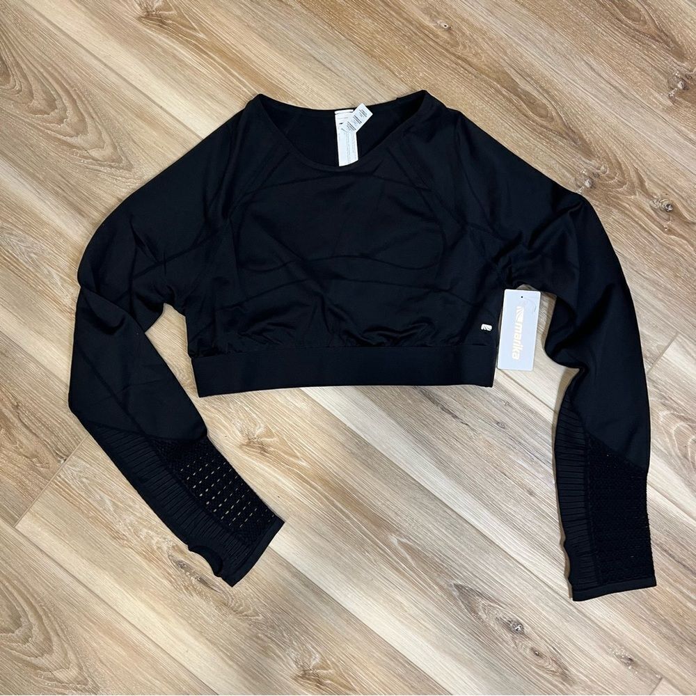 MARIKA Black Long Sleeve Cropped Athletic Top Size XL